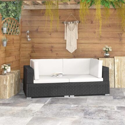 The Living Store - Chaises d'angles 2 pcs avec coussins Résine tressée Noir