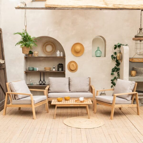 Salon de jardin en acacia 4 places GILI - coussins sable