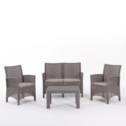Ensemble en résine pour extérieur/jardin effet rotin Furore anthracite gris tourterelle
