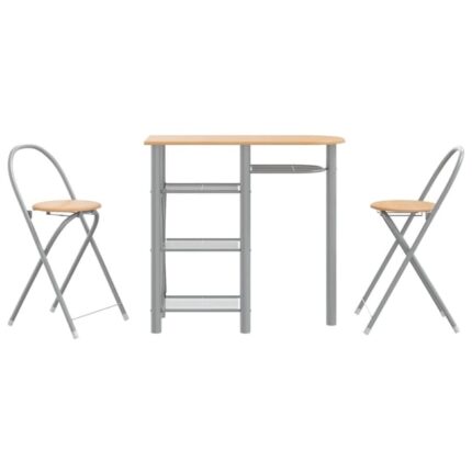Ensemble de bar 3 pcs | Moblier de Salle à Manger，bistro gris et marron bois d'ingénierie et fer382489