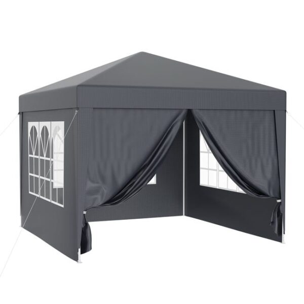 Tonnelle Jardin 3x3m Gris Imperméable Protection UV 3 Sections latérales amovibles Fenêtres