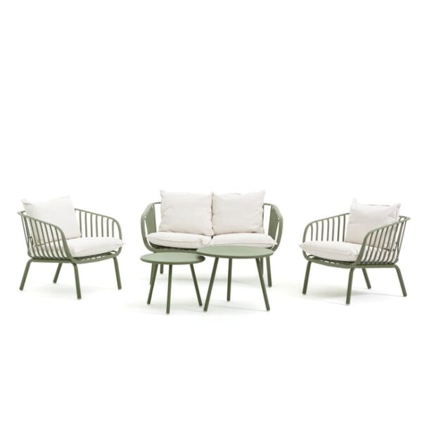 Ensemble de jardin 4 places en résine et métal avec coussins Bellagio Vert Sauge