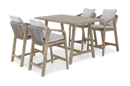 Ensemble de table bar et 4 tabourets en acacia eavec corde tressée - Siena