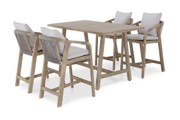 Ensemble de table bar et 4 tabourets en acacia eavec corde tressée - Siena