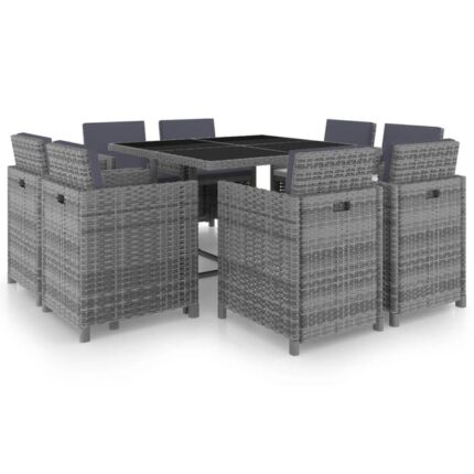 Ensemble à manger d'extérieur avec coussins 9pcs résine tressée vidaXL