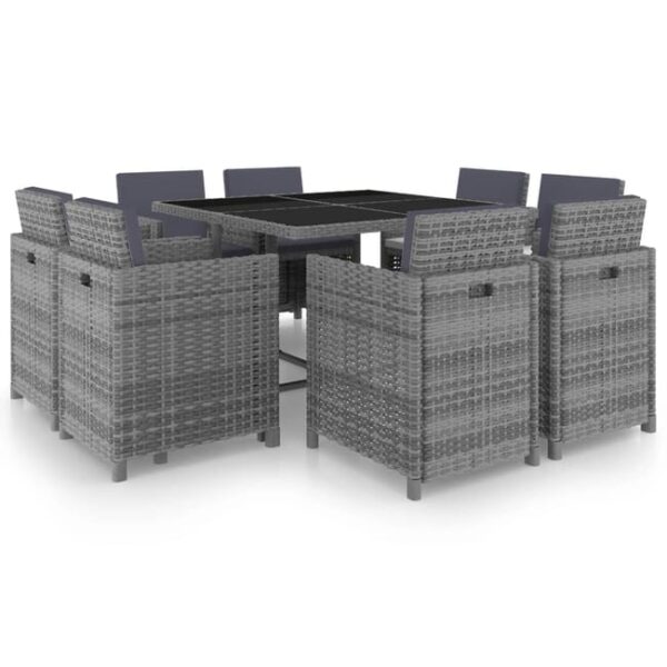 Ensemble à manger d'extérieur avec coussins 9pcs résine tressée vidaXL