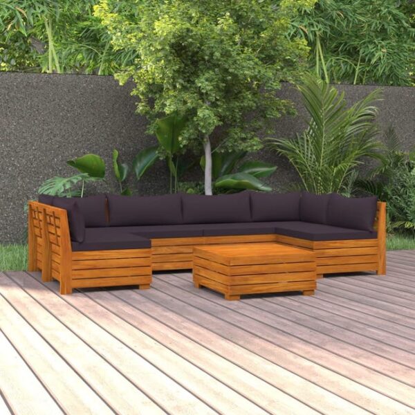 Salon de jardin 7 pcs avec coussins Bois d'acacia solide vidaXL