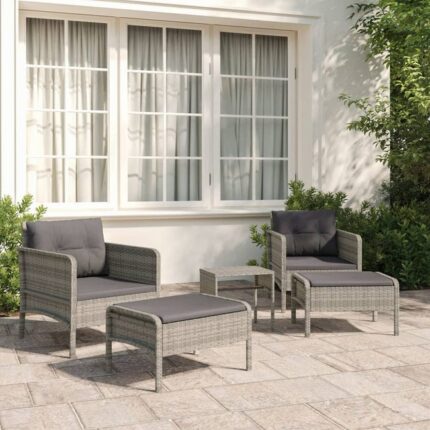 Salon de jardin 5 pcs avec coussins Gris Résine tressée vidaXL
