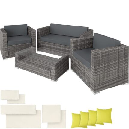 TECTAKE - Canapé de jardin Lounge en rotin Avec cadre en aluminium Résistant aux intempéries et résistant aux UV