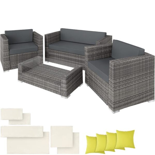 TECTAKE - Canapé de jardin Lounge en rotin Avec cadre en aluminium Résistant aux intempéries et résistant aux UV