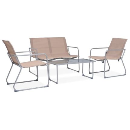 Salon de jardin 4 pcs Tissu et acier Taupe