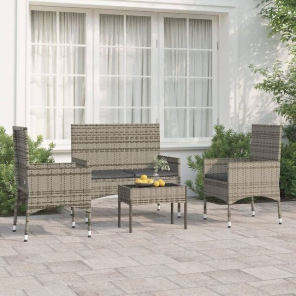 Salon de jardin 4 pcs avec coussins Gris Résine tressée vidaXL