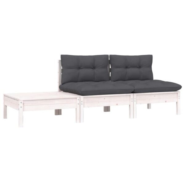 Salon de jardin 3 pcs | Mobilier d'Extérieur | Ensemble de Table et chaises avec coussins Blanc Bois de pin massif842522