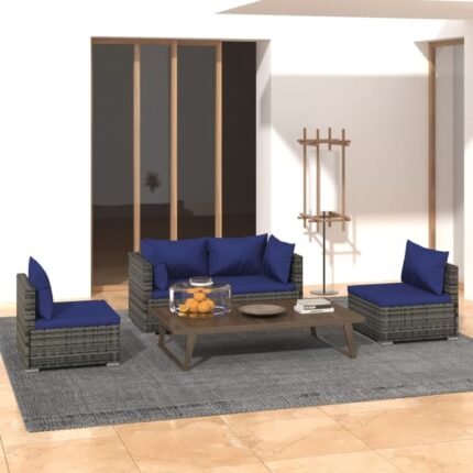 Salon de jardin 4 pcs avec coussins résine tressée gris vidaXL