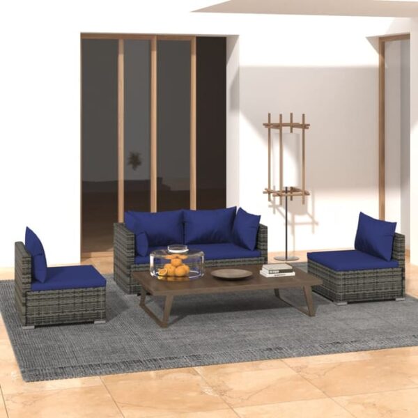 Salon de jardin 4 pcs avec coussins résine tressée gris vidaXL
