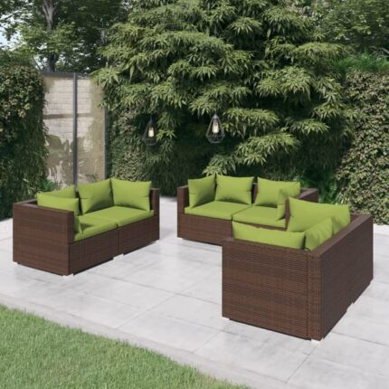 Salon de jardin 6 pcs avec coussins Résine tressée Marron vidaXL