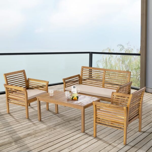 Salon de jardin 4 pièces Candela bois d'acacia naturel beige casa.pro