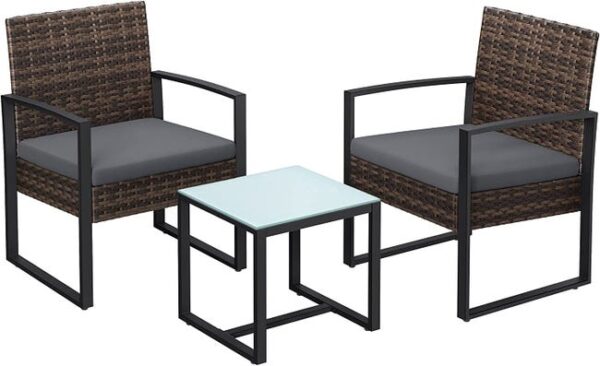 Salon de Jardin Extérieur, Ensemble de Mobilier, 2 Chaises et 1 Table Marron et Gris