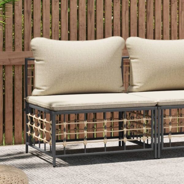 The Living Store - Canapé central de jardin avec coussin beige résine tressée