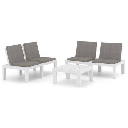 Salon de jardin 3 pcs | Mobilier d'Extérieur | Ensemble de Table et chaises avec coussins Plastique Blanc916271