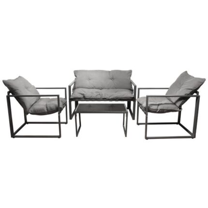 PIANA - Salon de Jardin 4 Pièces Piètement Métal Gris