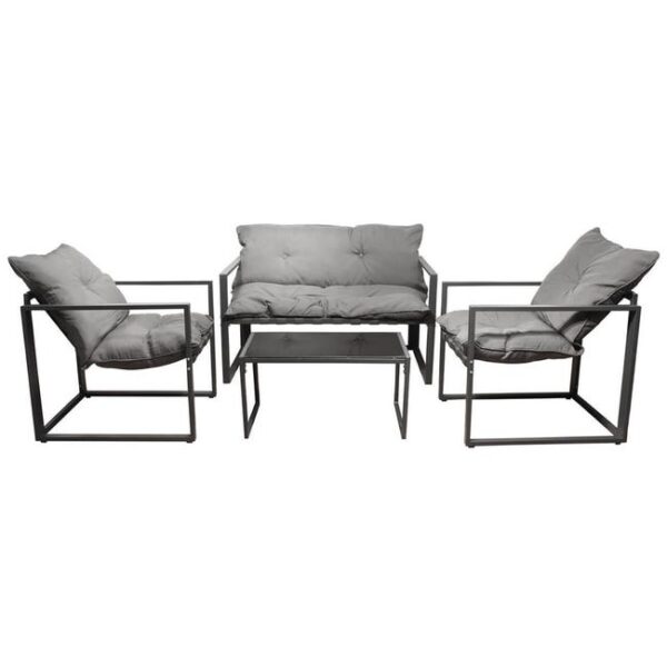 PIANA - Salon de Jardin 4 Pièces Piètement Métal Gris