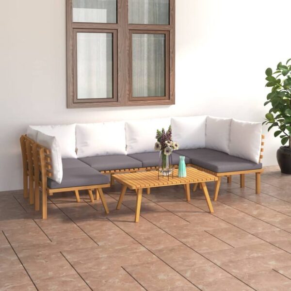 Salon de jardin 7 pcs avec coussins Bois d'acacia solide vidaXL