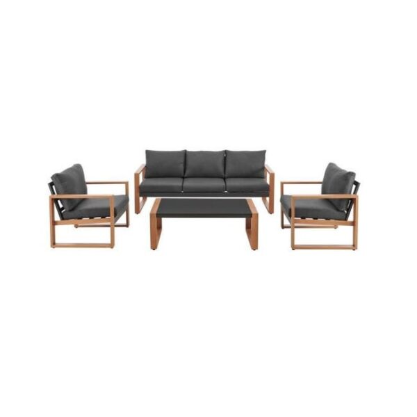 Salon de jardin en résine tressée avec coussins - 5 personnes - Puerto - Gris foncé