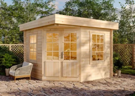 Abri de jardin pentagonal Monica-28 toit plat Alpholz, 3.2x3.2m dim. ext. (cas échéant incl. débord de toit) naturel, 28mm, 10,2m² totale