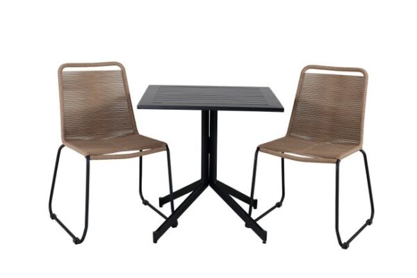 Way Ensemble table et chaises de jardin, table 70x70cm et 2 chaises stabelL Lindos, noir.