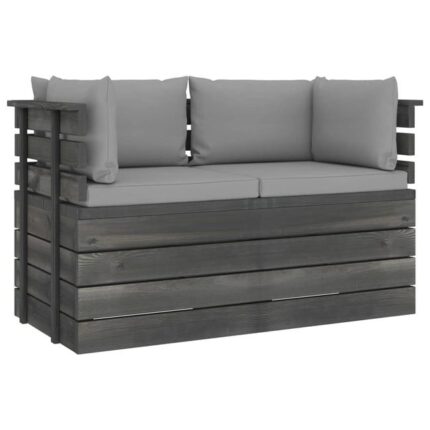 Canapé palette de jardin 2 places avec coussins bois de pin 02_0013267