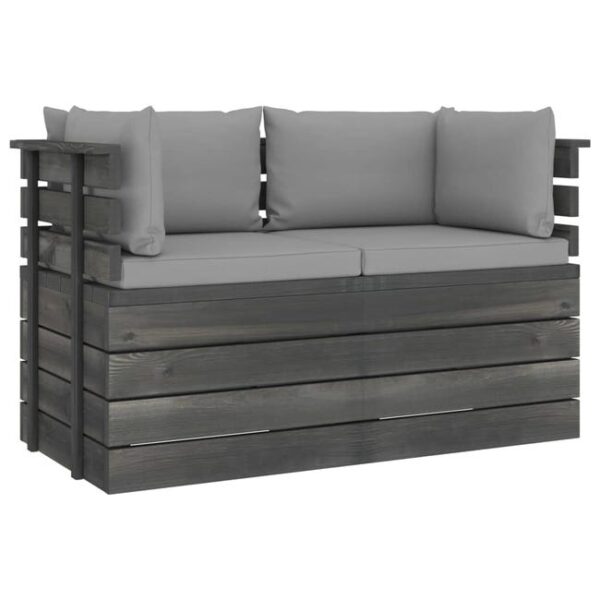 Canapé palette de jardin 2 places avec coussins bois de pin 02_0013267