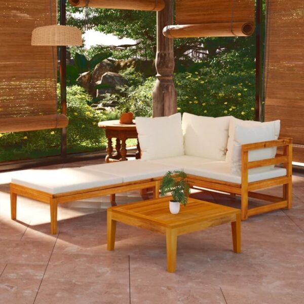 Salon de jardin 3 pcs avec coussins blanc crème Bois d'acacia vidaXL