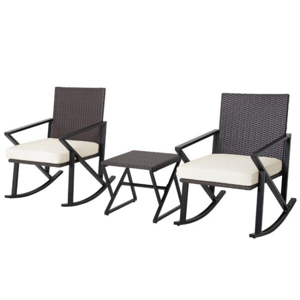 Ensemble salon de jardin 2 chaises à bascule rotin artisanal anti-soleil pour porche balcon terrasse 20_0005027