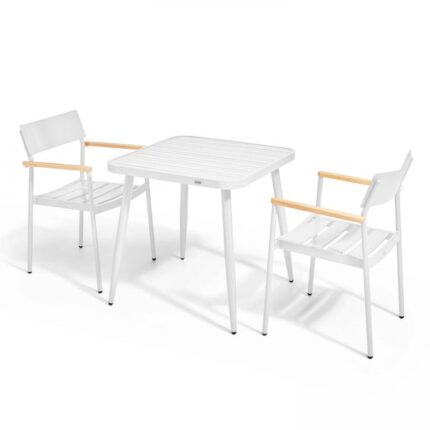 Ensemble table de terrasse et 2 fauteuils en aluminium/bois blanc , Bristol - Oviala