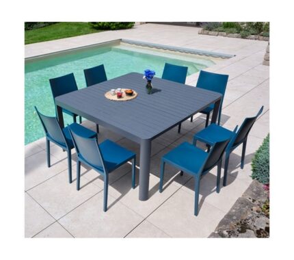 MIMAOS - Ensemble table et chaises de jardin - 8 places - Bleu saphir
