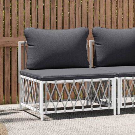 Canapé central de jardin avec coussins blanc tissu tissé vidaXL