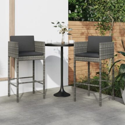 Tabourets de bar lot de 2 avec coussins gris résine tressée vidaXL