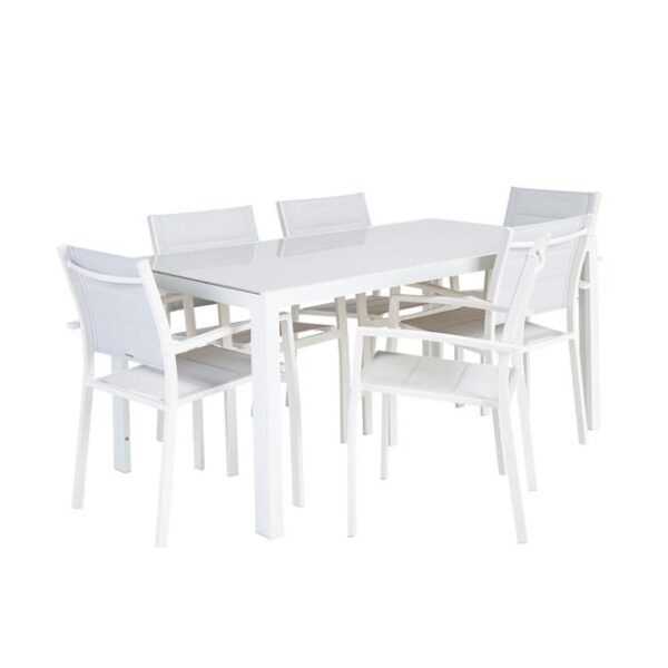 Salon de jardin aluminium blanc, fauteuil, Lyra 2 fix NATERIAL 6 personnes