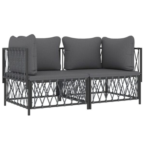 Salon de jardin meuble d'extérieur ensemble de mobilier avec coussins 2 pièces anthracite acier 02_0018288