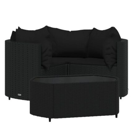 Salon de jardin meuble d'extérieur ensemble de mobilier 4 pièces avec coussins noir résine tressée 02_0016163
