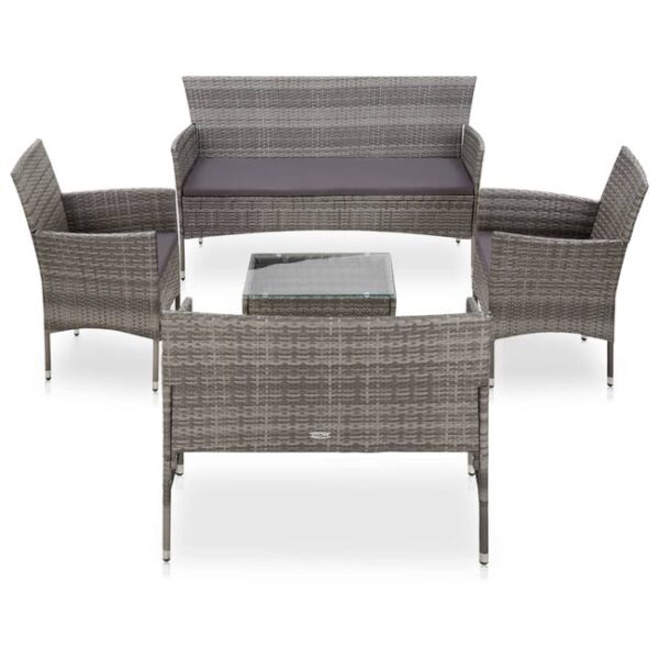 Salon de jardin meuble d'extérieur ensemble de mobilier 5 pièces avec coussins résine tressée gris 02_0016444