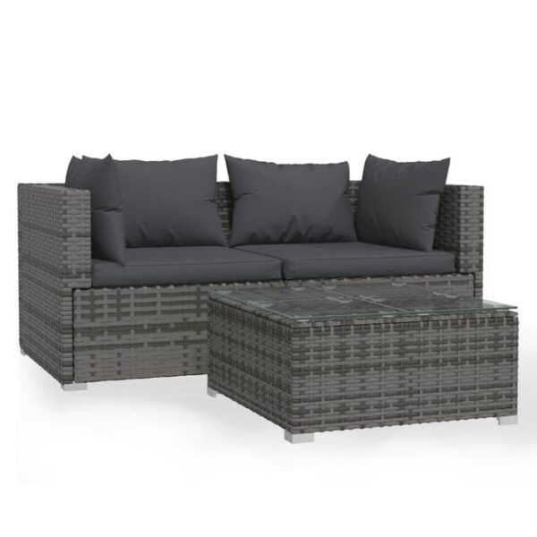 Salon de jardin meuble d'extérieur ensemble de mobilier 3 pièces avec coussins gris résine tressée 02_0015976