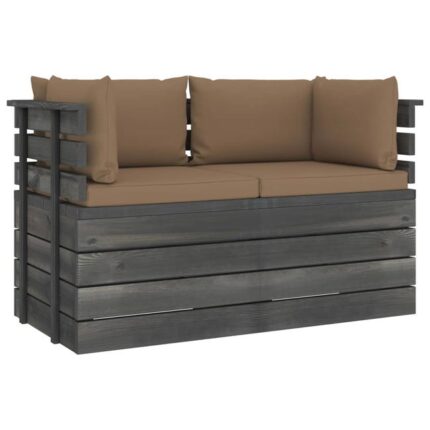Canapé palette de jardin 2 places avec coussins bois de pin 02_0013266