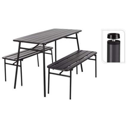Ensemble table et banc de jardin 3 pcs gris acier ProGarden