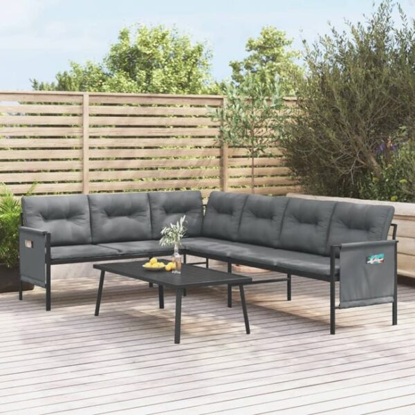 Canapé d'angle de jardin，Canapé d'extérieur，Sofa de jardin anthracite acier et textilène CFW66407