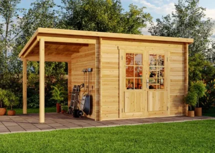 Abri de jardin Maria toit en pente Alpholz, 4.5x2.8m dim. ext. (cas échéant incl. débord de toit) naturel, 40mm, 12,4m² superficie totale