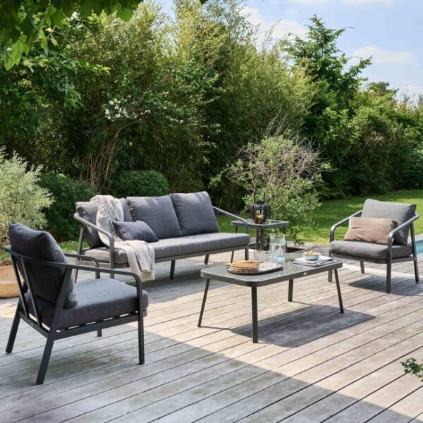 Salon de terrasse 5 place en aluminium gris anthracite
