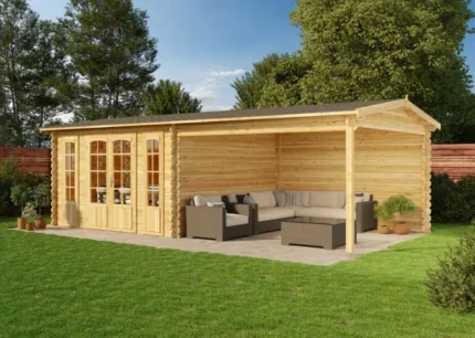 Abri de jardin Fribourg-44 ISO Alpholz, 7.6x4m dim. ext. (cas échéant incl. débord de toit) imprégné, 44mm, 30,1m² superficie totale