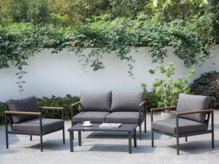 Salon de jardin en aluminium : un canapé 2 places, deux fauteuils et une table basse - VAIRAO de MYLIA